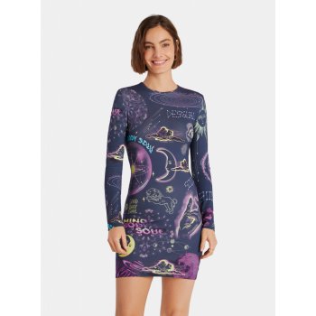 Desigual vzorované šaty Soul Galaxy fialové