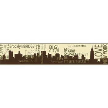 Impol Trade Samolepící bordura New York hnědo-zlatá 96004 5m x 9,6cm