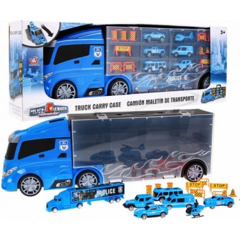 Majlo Toys nákladní auto s autíčky helikoptérou a skluzavkou Police Truck