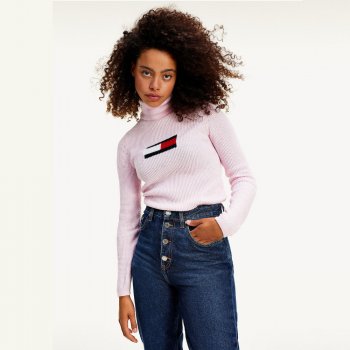 Tommy Hilfiger Tommy Jeans dámský rolák TJW TOMMY FLAG ROLL NECK růžový