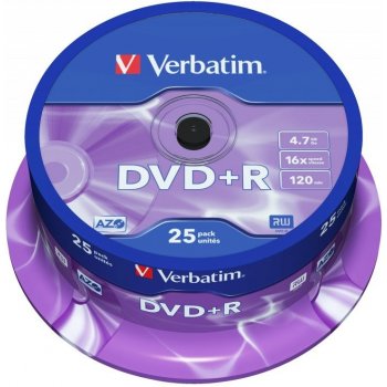 Verbatim DVD+R 4,7GB 16x, Advanced AZO+, cakebox, 25ks (43500)