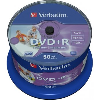 Verbatim DVD+R 4,7GB 16x, Advanced AZO+ printable, cakebox, 50ks (43512)