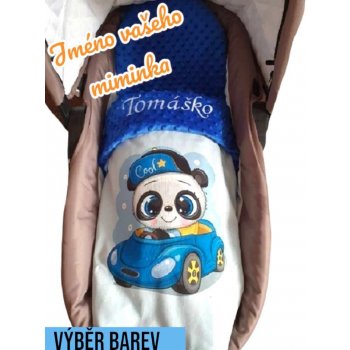 Baby v peřince set do kočárku deka s jménem panda v autě