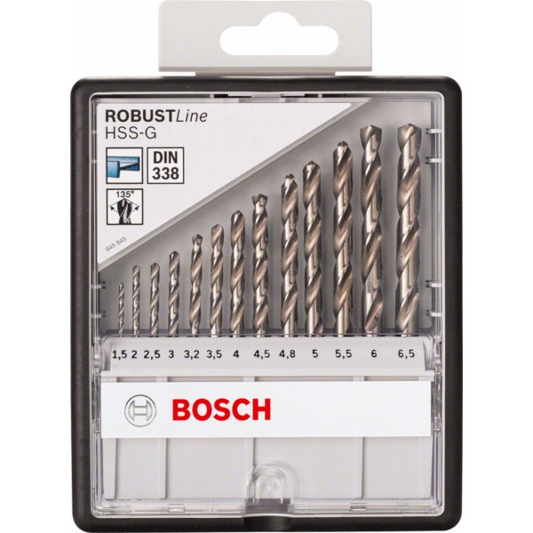 BOSCH Sada spirálových vrtáků do kovu HSS-G, Robust Line, 135° 1,5–6,5 mm, 13 kusů 2607010538