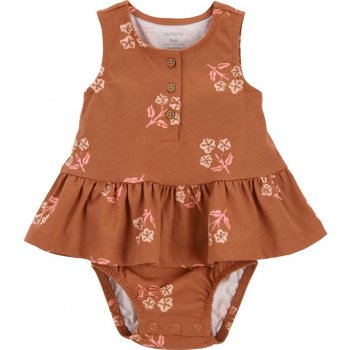 CARTER'S Body bez rukávů s volánem Brown Flowers holka