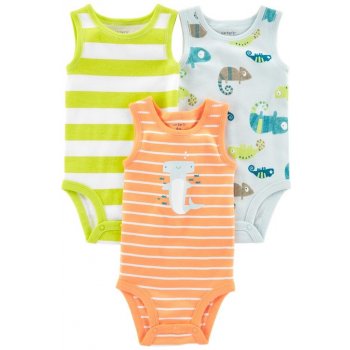 CARTER'S Body bez rukávů Stripes Animals kluk 3ks