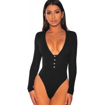 Dámské body Ribbed Knit Long Sleeves body suit black