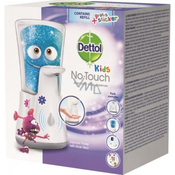 Dettol Kids Aloe Vera Dobrodruh bezdotykový dávkovač mýdla a náplň s mýdlem 250 ml