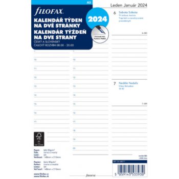 Filofax Náplň do diáře 2024 - A5, týden/2 str, linky, ČJ+SJ