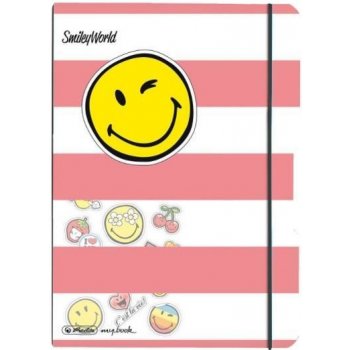 Herlitz sešit flex A5 čtverečkovaný PP pink smiley + samolepky