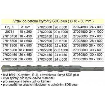 MAGG Vrták do betonu čtyřbřitý SDS plus 20x1000mm