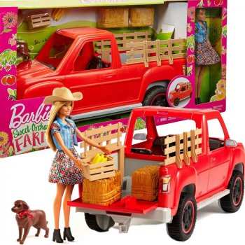 Mattel Barbie GFF52 auto, panenka Farmářka a její zvířátka