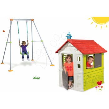 Smoby set domeček Nature se zasouvací okenicí a houpačka Portique s kovovou konstrukcí 810704-12