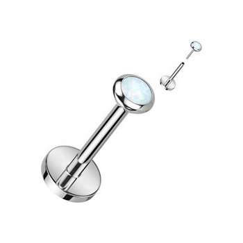 Šperky4U PUSH IN piercing do brady ucha titan bílý opál TIT1241-OP17