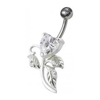 Šperky4U stříbrný piercing do pupíku srdíčko BP01186-C