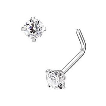 Šperky4U zahnutý piercing do nosu čirý kamínek N0170-03