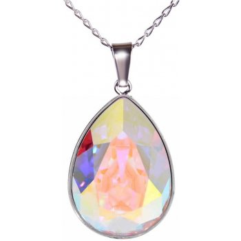 Swarovski Elements Pear rhodiovaný (přívěsek + řetízek) bílá duhová slzička, kapka 74083.2 Crystal AB bílá