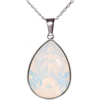 Swarovski Elements Pear rhodiovaný (přívěsek + řetízek) bílá slzička, kapka 54035.3 White Opal bílá