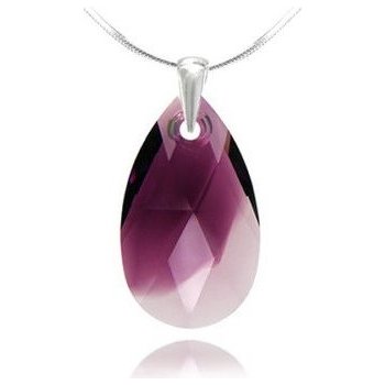 Swarovski Elements Pear rhodiovaný (přívěsek + řetízek) fialová slzička, kapka 34252.3 Amethyst