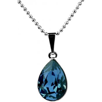 Swarovski Elements Pear rhodiovaný (přívěsek + řetízek) modrá slzička, kapka 34252.3 Montana blue