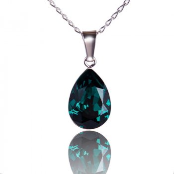 Swarovski Elements Pear stříbrný (přívěsek + řetízek) zelená slzička, kapka 54035.3 Emerald zelená