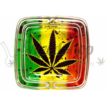 WeedShop Skleněný popelník hranatý List konopí List rasta