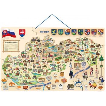 Woody Magnetická mapa Slovenska s obrázky a společenská hra 3v1