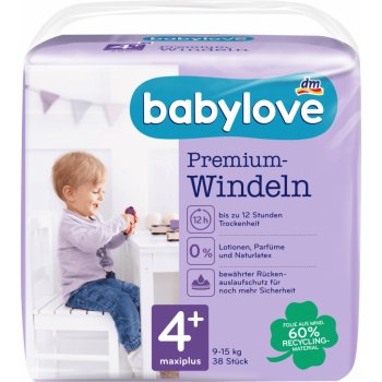 Babylove Premium 4+ Maxi 9-15 kg 38 ks