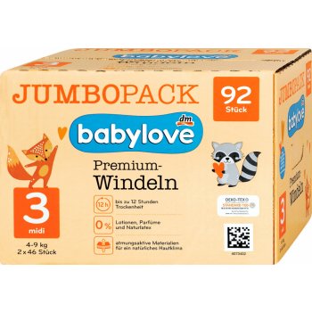 babylove Premium aktiv 3 midi 4-9 kg 92 ks