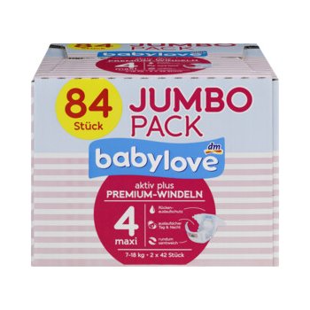 Babylove Premium aktiv plus 4 maxi 7-18 kg Jumbo Pack 2 x 42 84 ks