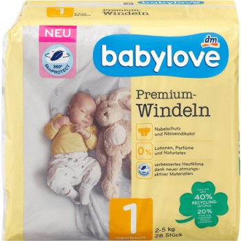 Babylove Premium extra měkké 1 Newborn 2-5 kg 28 ks