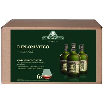 Diplomático Reserva Exclusiva set 40% 3 x 0,7 l (dárkové balení 3 sklenice)