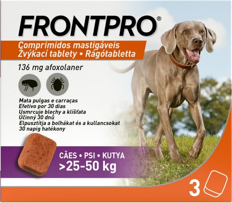 Recenze Frontpro 25 - 50 kg 136 mg 3 žvýkací tablety