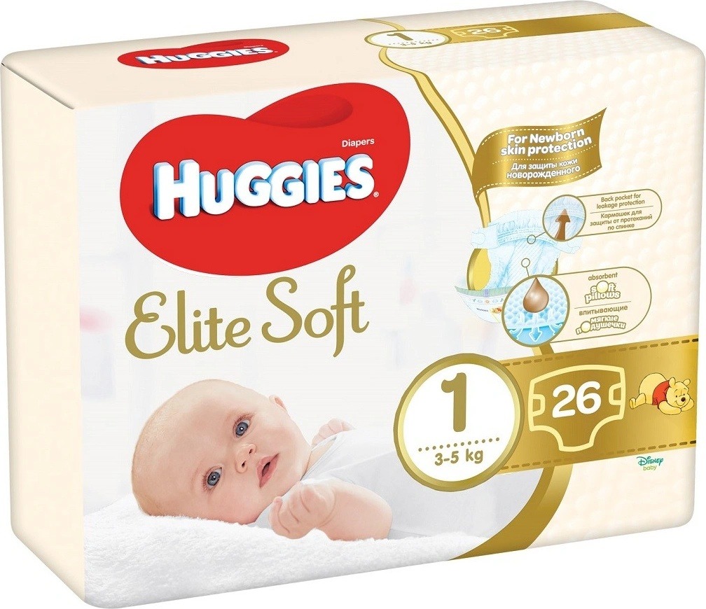 Recenze Huggies Elite Soft 1 3-5 kg 26 ks